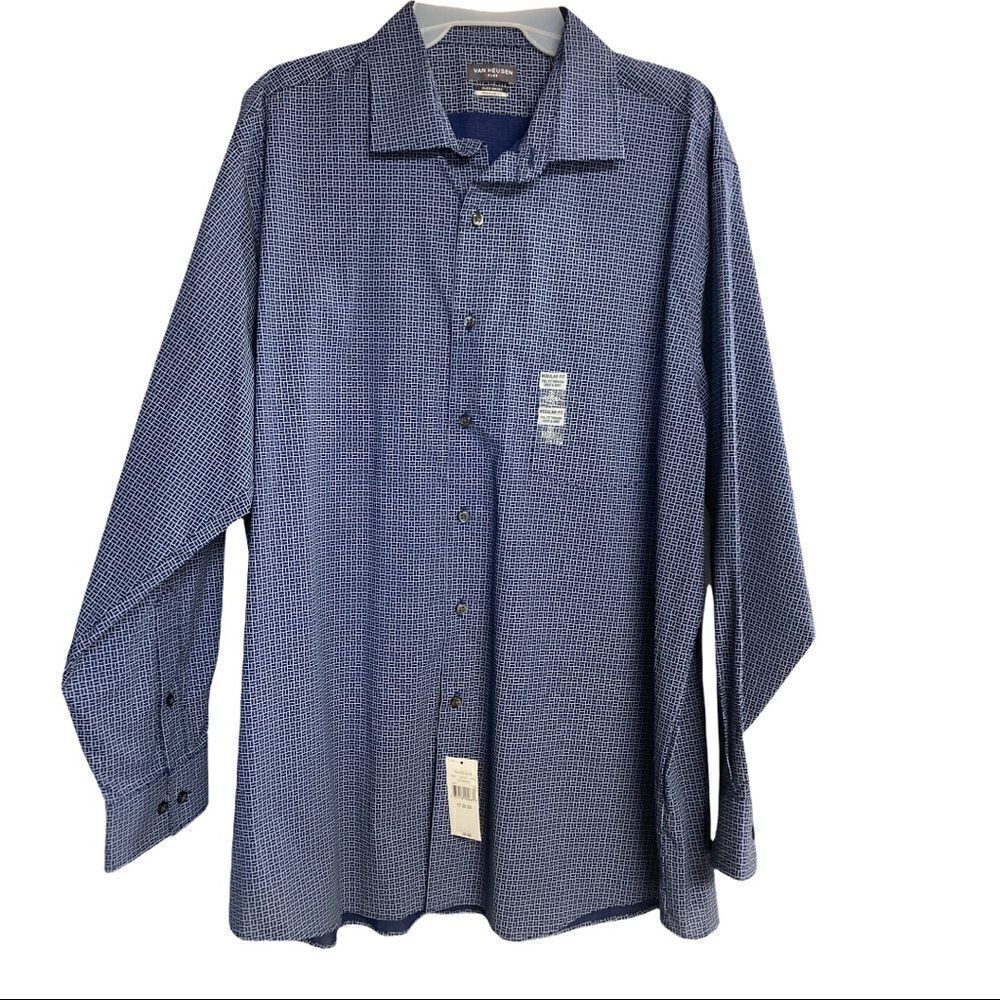 VAN HEUSEN Flex Men’s Blue/White  Plaid Shirt Size 17 32/33 New‎ with tags.